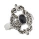 Antique Style Black Onyx and Marcasite Ring - Sterling Silver - R-396
