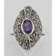 Stunning 1/2 Carat Genuine Amethyst and Marcasite Ring - Sterling Silver - R-403