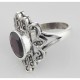 Antique Style Genuine Red Garnet and Marcasite Ring - Sterling Silver - R-409