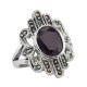 Antique Style Genuine Red Garnet and Marcasite Ring - Sterling Silver - R-409