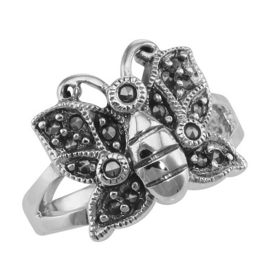 Antique Style Marcasite Butterfly Ring - Sterling Silver - R-415