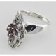 Antique Style Genuine Red Garnet and Marcasite Ring - Sterling Silver - R-605-G
