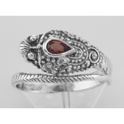 Genuine Red Garnet Cobra Ring - Sterling Silver - R-65