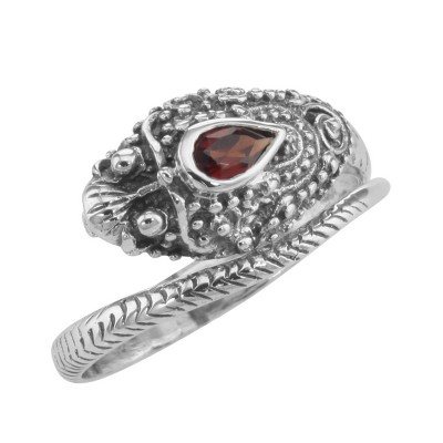 Genuine Red Garnet Cobra Ring - Sterling Silver - R-65