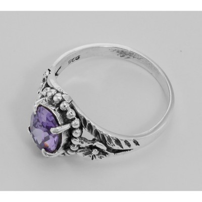 Synthetic Amethyst Ring - Sterling Silver - R-8883-AM