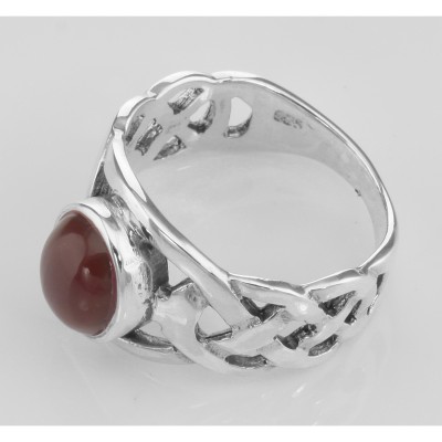 Unique Cab Cut Red Carnelian Celtic Knot Ring - Sterling Silver - R-949-CAR