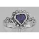 Victorian Style Heart Shaped Amethyst Colored CZ Ring - Sterling Silver - R-950-AM