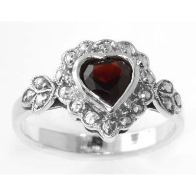 Heart Shaped Garnet Colored CZ Gemstone Ring - Sterling Silver - R-950-G