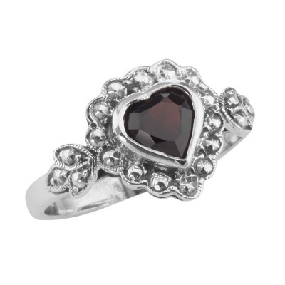 Heart Shaped Garnet Colored CZ Gemstone Ring - Sterling Silver - R-950-G