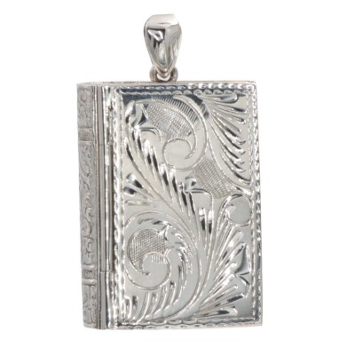 Sterling Silver Book Pillbox - Etched - X-6443