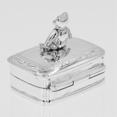 Cute Movable Teddy Bear Box for Baby in Fine Sterling Silver - X-302