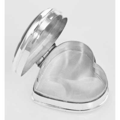 Sterling Silver Heart PillBox w/ Cherub Porcelain Top - X-35