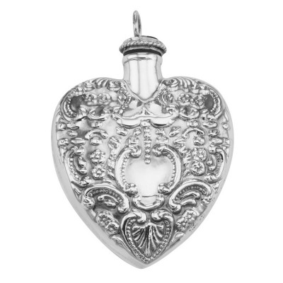 Large Antique Style Heart Perfume Bottle Pendant - Sterling Silver - X-6118
