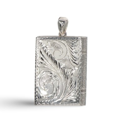 Sterling Silver Book Pillbox - Etched - X-6443 Sterling Silver Book Pillbox - Etched - X-6443