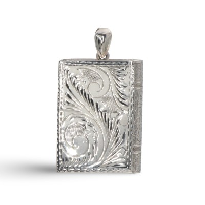 Sterling Silver Book Pillbox - Etched - X-6443