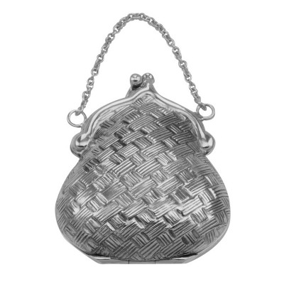 Antique Style Basketweave Purse Pill Box in Fine Sterling Silver - X-6474