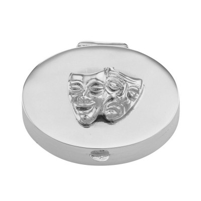 Classic Comedy and Tragedy Pill Box in Fine Sterling Silver - X-9012