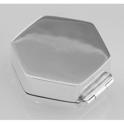 Small High Polish Hexagon Shaped Sterling Silver Engravable Pillbox