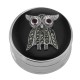 Beautiful Marcasite Owl Pillbox Black Onyx Top Garnet Eyes - Sterling Silver - X-912